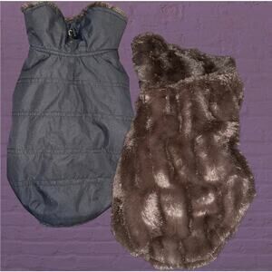 Bed Bath & Beyond Pet Dog Small Luxury Faux Fur Puffer Vest Jacket Black Reverse